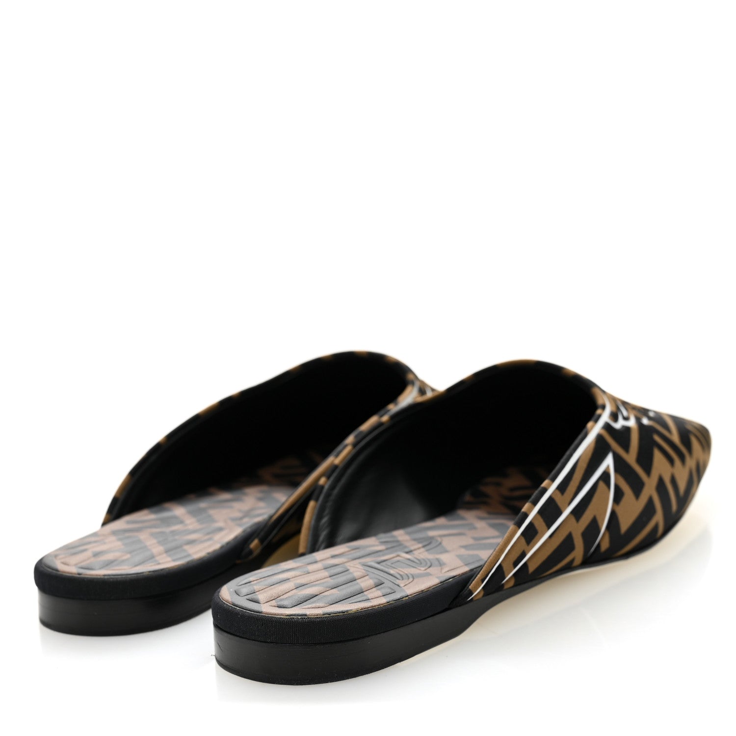Fendi Lycra Film FF FFreedom Flat Mules 38.5 Tobacco Moro White 4 of 8