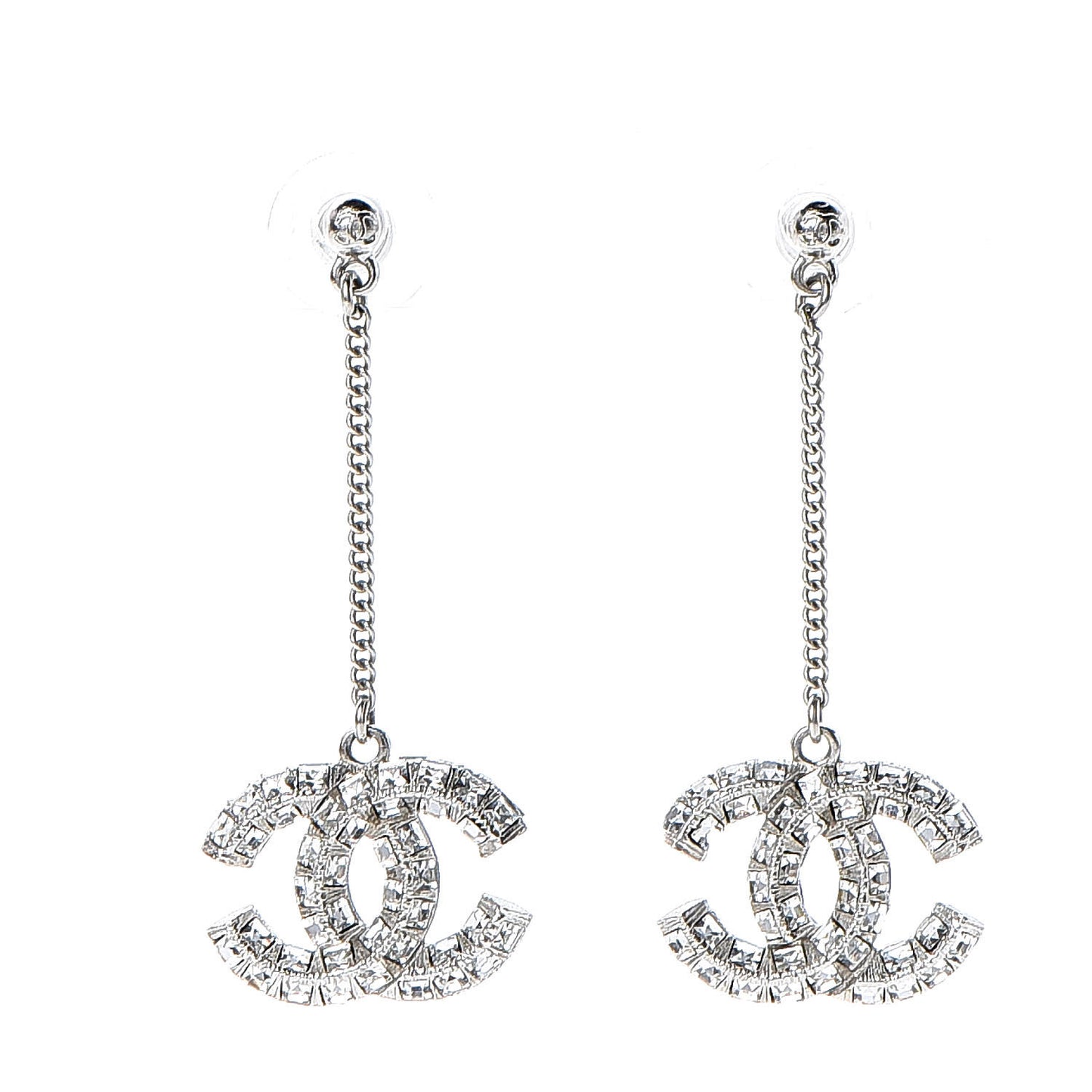 Baguette Crystal CC Drop Earrings Silver