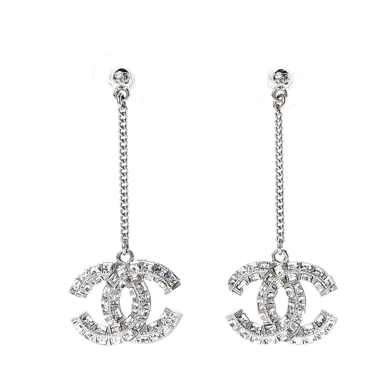 Chanel Baguette Crystal CC Drop Earrings Silver 1 of 4
