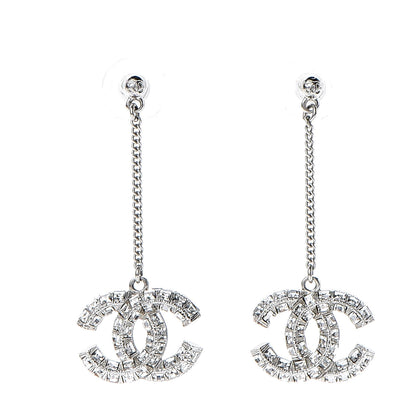 Chanel Baguette Crystal CC Drop Earrings Silver 1 of 4