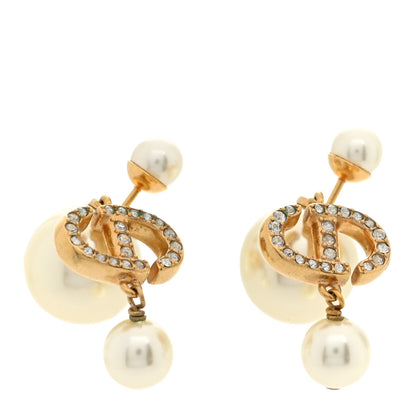 Christian Dior Pearl Crystal Tribal CD Drop Earrings Gold 1 of 5