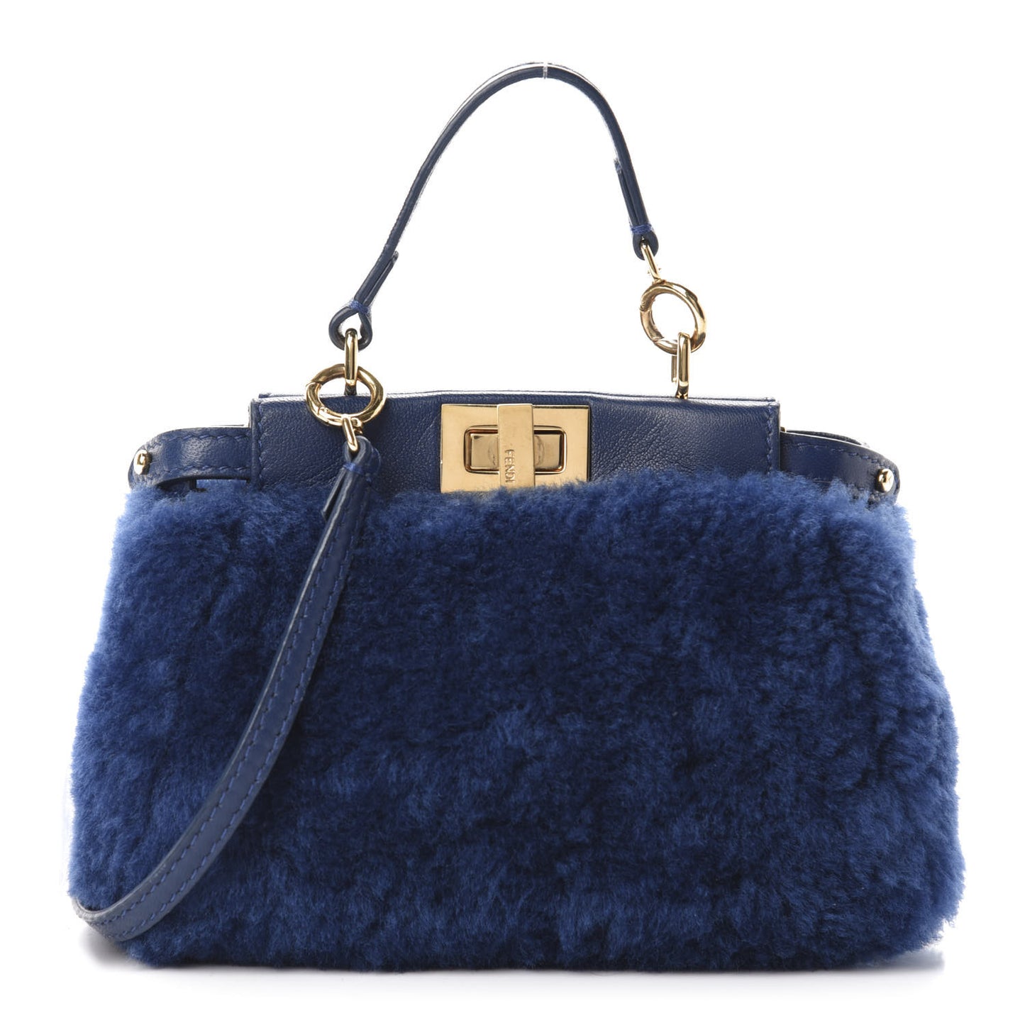 Shearling Shiny Nappa Micro Peekaboo Iconic Satchel Blue