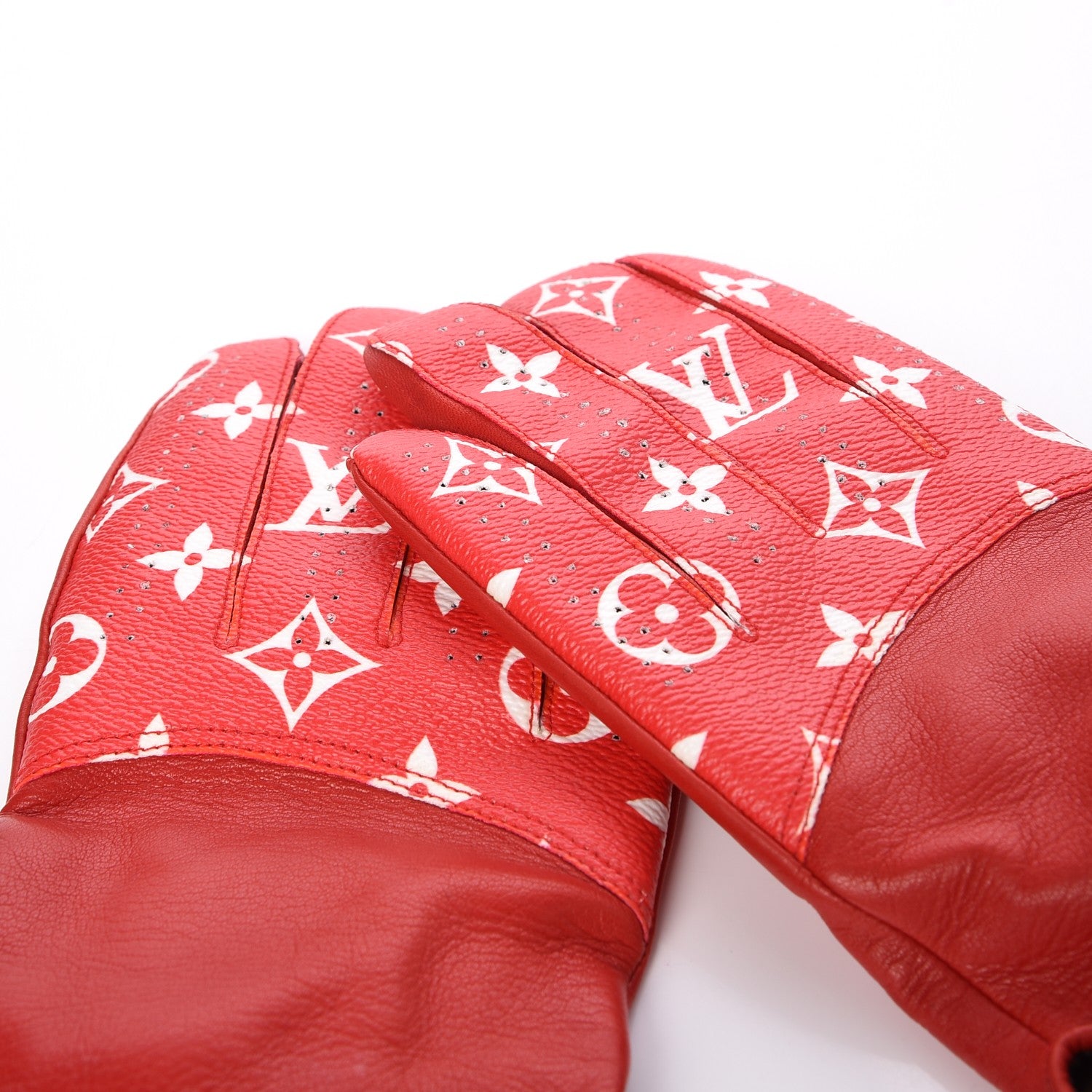 Louis Vuitton X SUPREME Lambskin Monogram Baseball Gloves Rouge