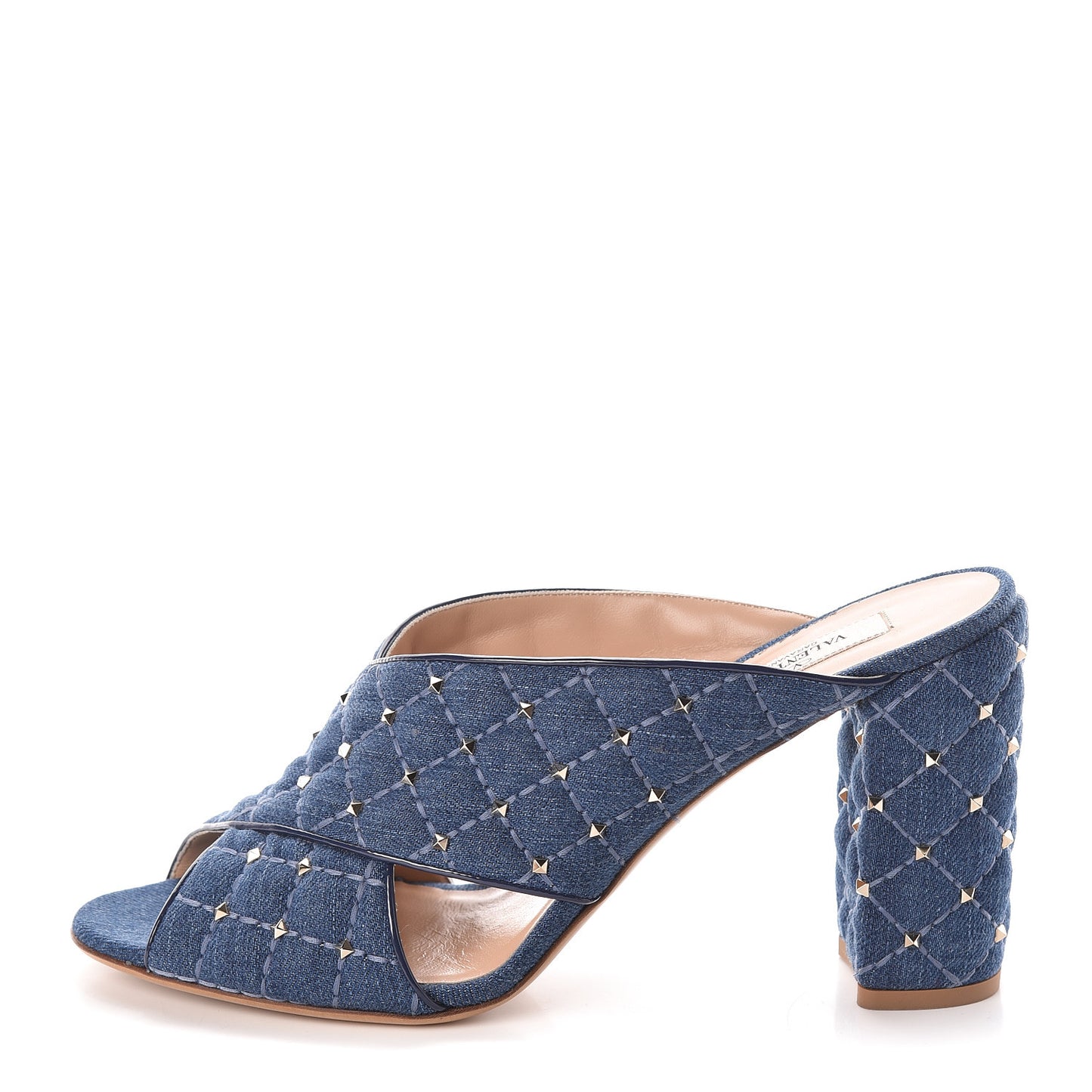 Denim Rockstud Spike Crisscross 90mm Slide Sandals 41 Light Denim