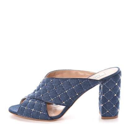 Valentino Garavani Denim Rockstud Spike Crisscross 90mm Slide Sandals 41 Light Denim 1 of 8