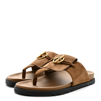 Hermes Suede Goatskin Womens Joyce Sandals 37 Brun Fume 4 of 9