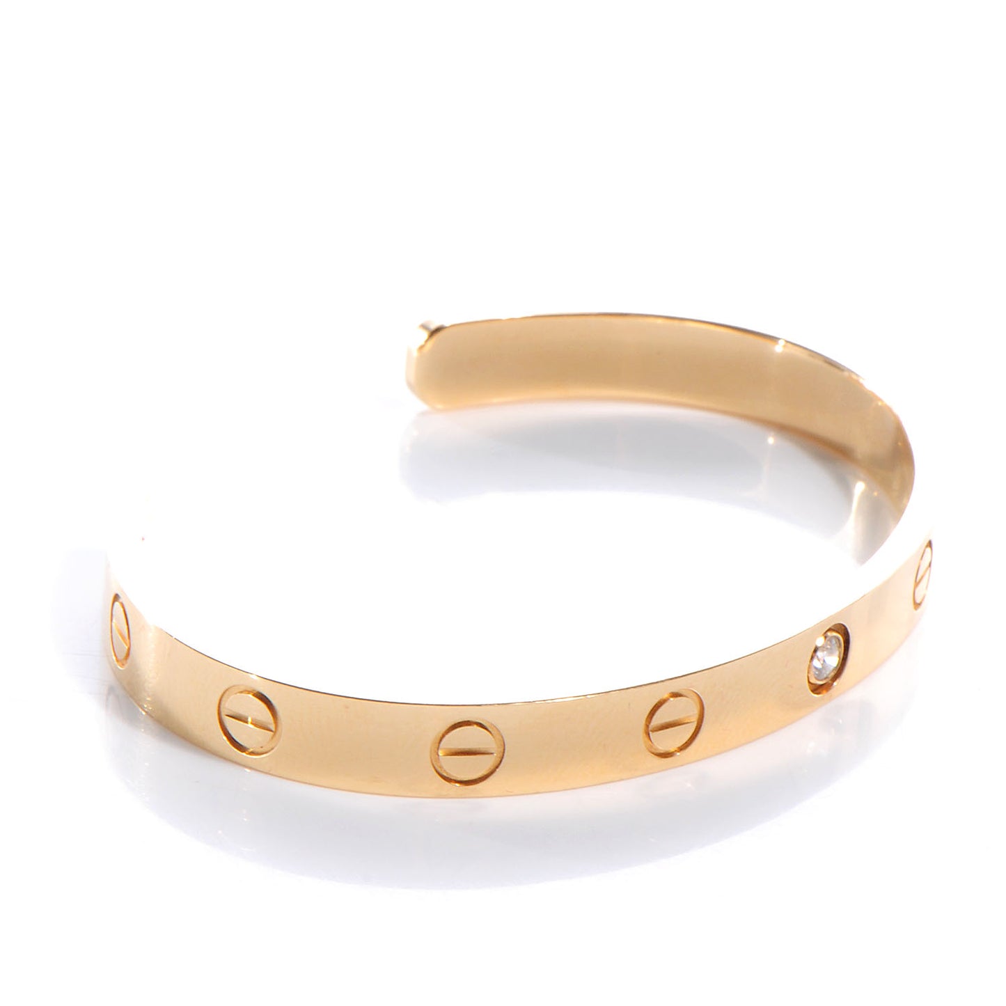 18K Yellow Gold 1 Diamond LOVE Cuff Bracelet 16