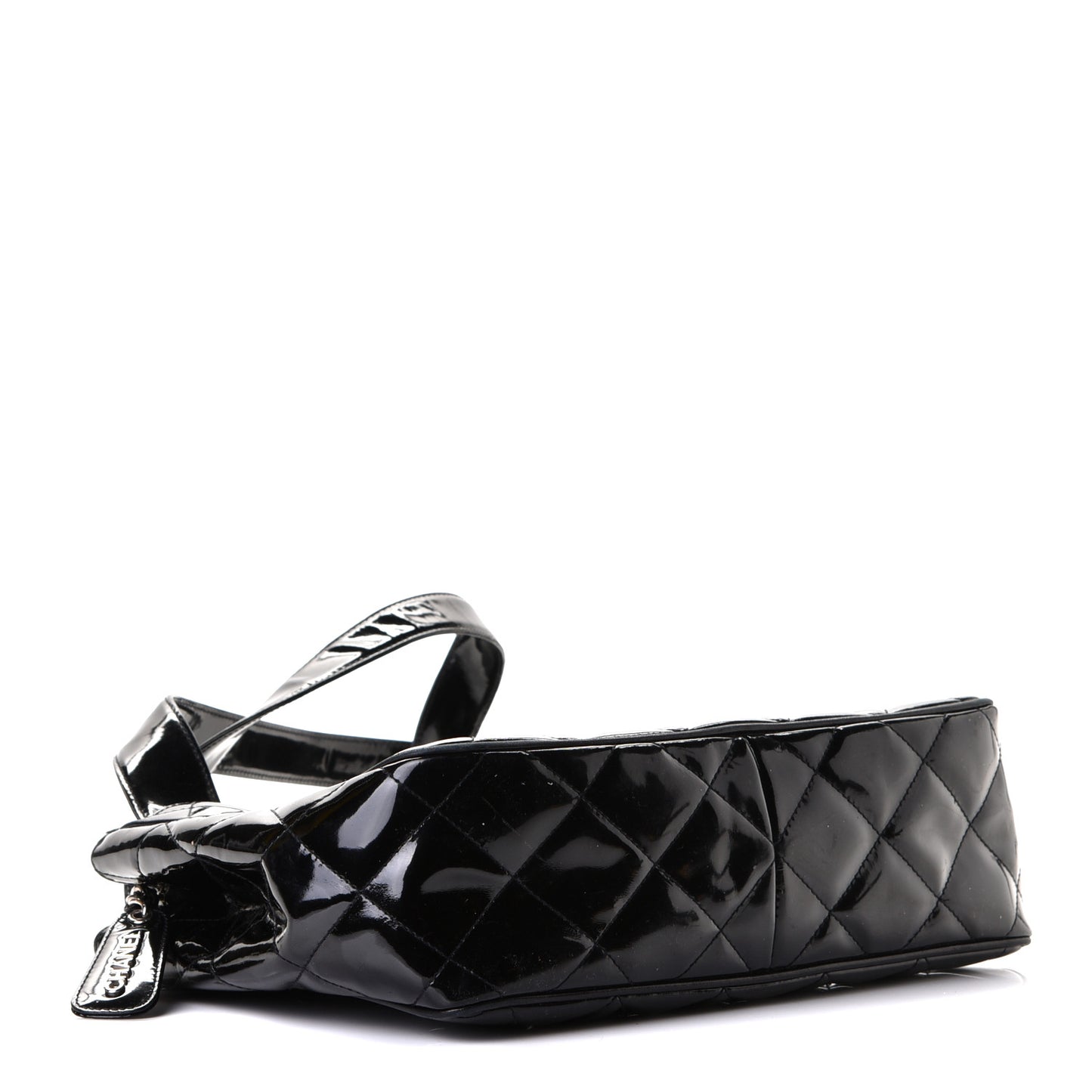 Patent Quilted Shoulder Bag Black
