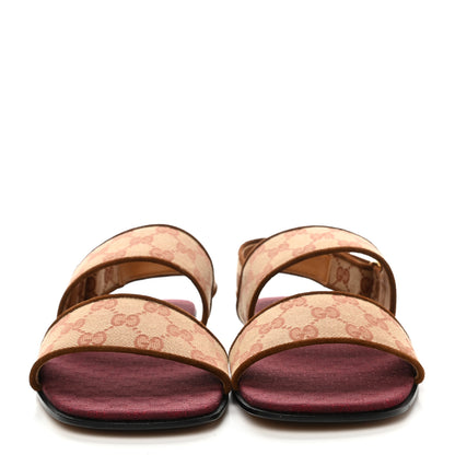 Gucci Canvas GG Monogram Mens Slingback Flat Sandals 8 Beige Ruggine Cuir 2 of 9