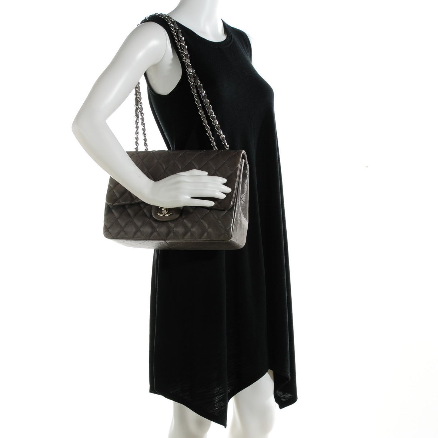 Lambskin Quilted Jumbo Single Flap Dark Grey