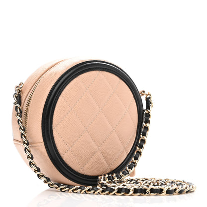 Chanel Caviar Quilted Round Filigree Crossbody Beige Black 3 of 12
