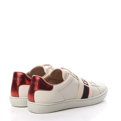 Gucci Calfskin Stripe Womens New Ace Sneakers 37 New Mystic White Ecru Red Flame 4 of 8