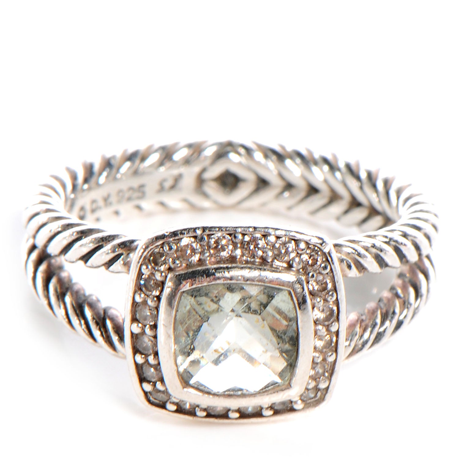 David Yurman Sterling Silver Diamond Prasiolite 7mm Petite Albion Ring 54 7 1 of 5