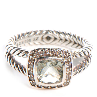 David Yurman Sterling Silver Diamond Prasiolite 7mm Petite Albion Ring 54 7 1 of 5
