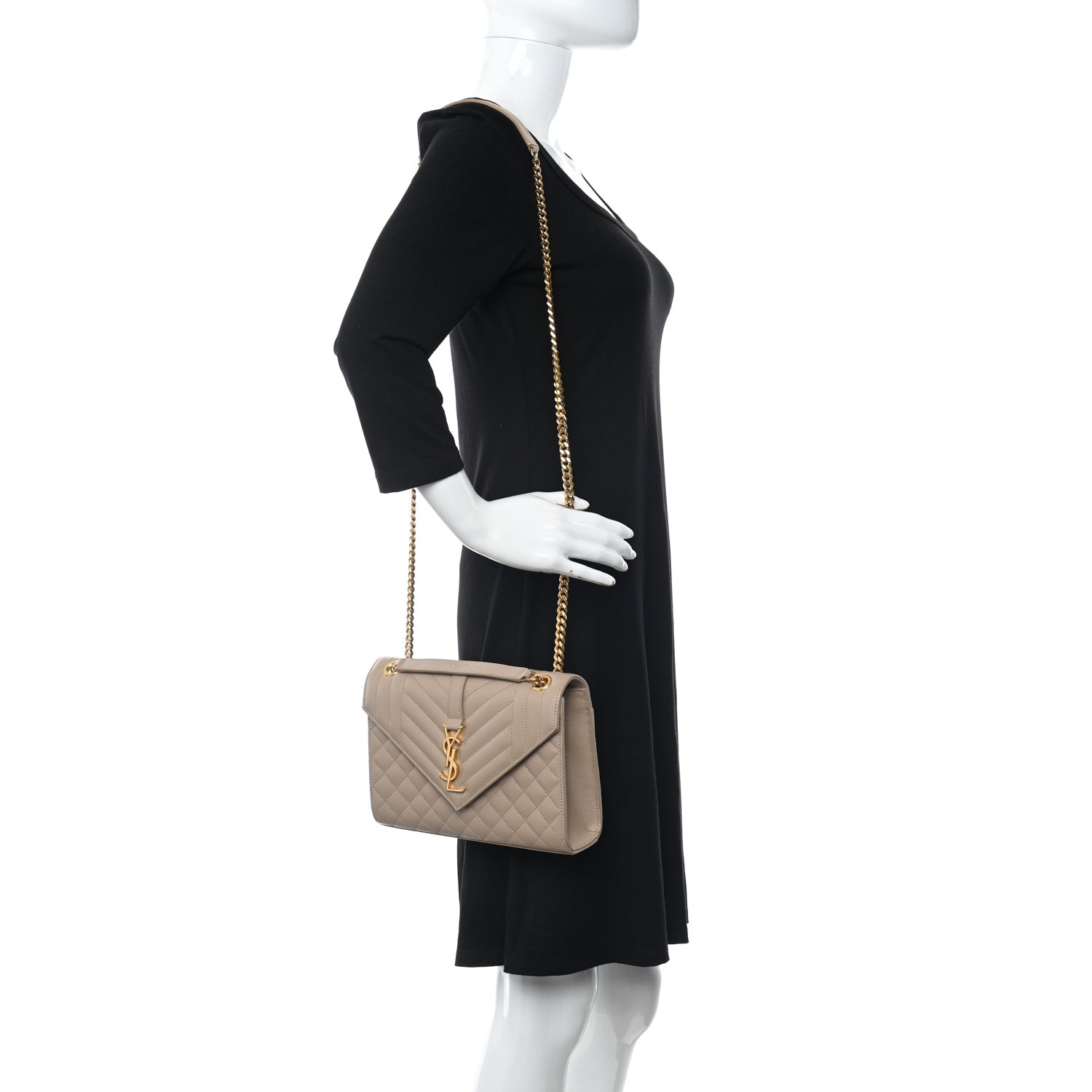 Saint Laurent Grain De Poudre Textured Mixed Matelasse Medium Triquilt Monogram Satchel Dark Beige 2 of 8