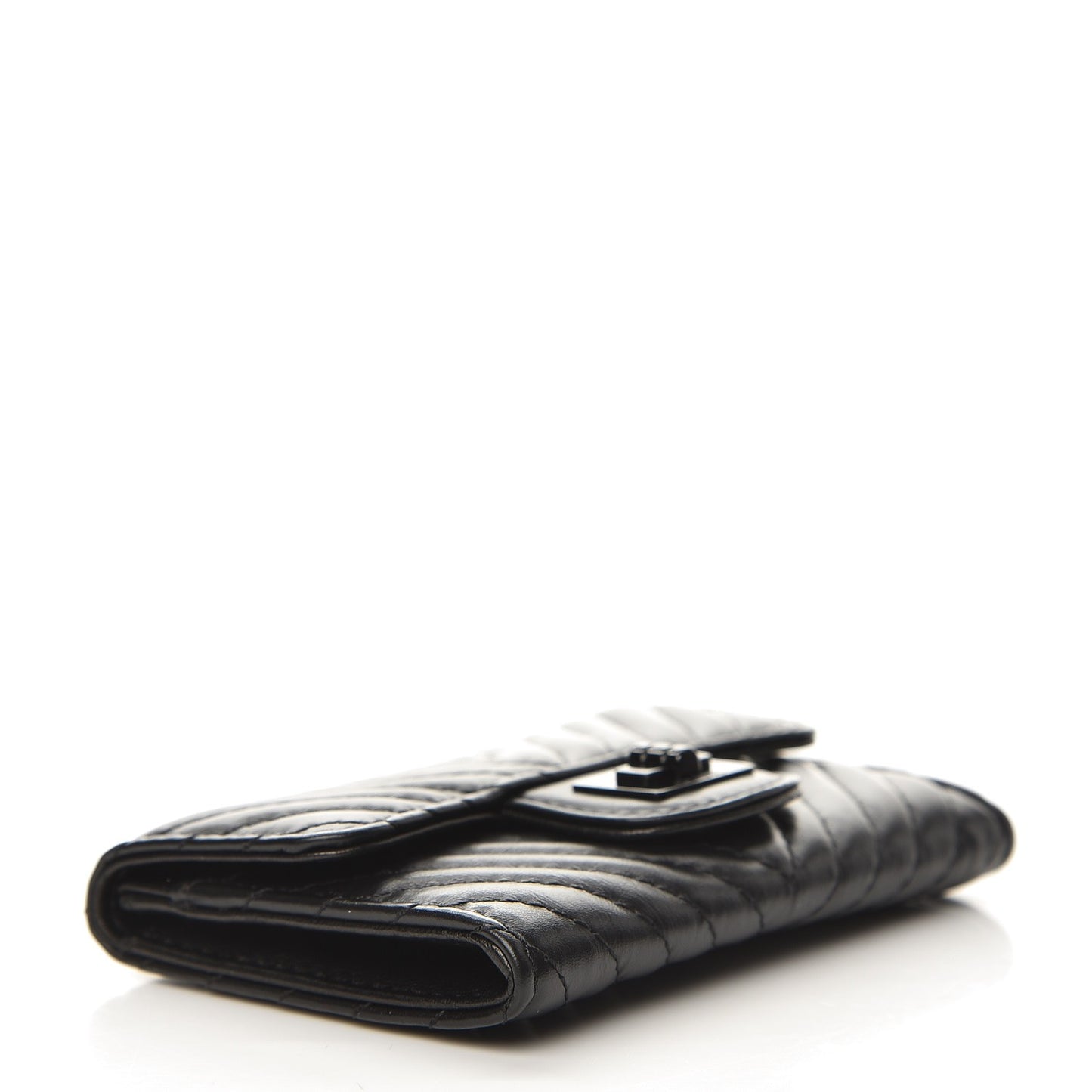Aged Calfskin Chevron Quilted Card Holder Wallet So Black