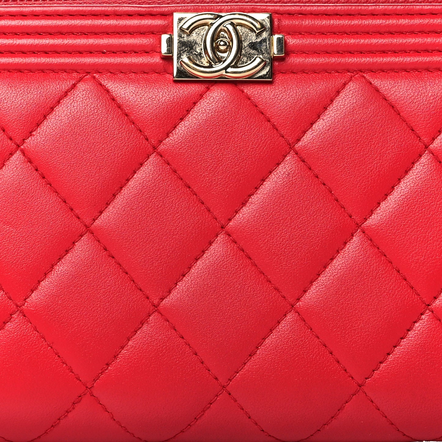 Lambskin Quilted Boy Zip Around Wallet Red