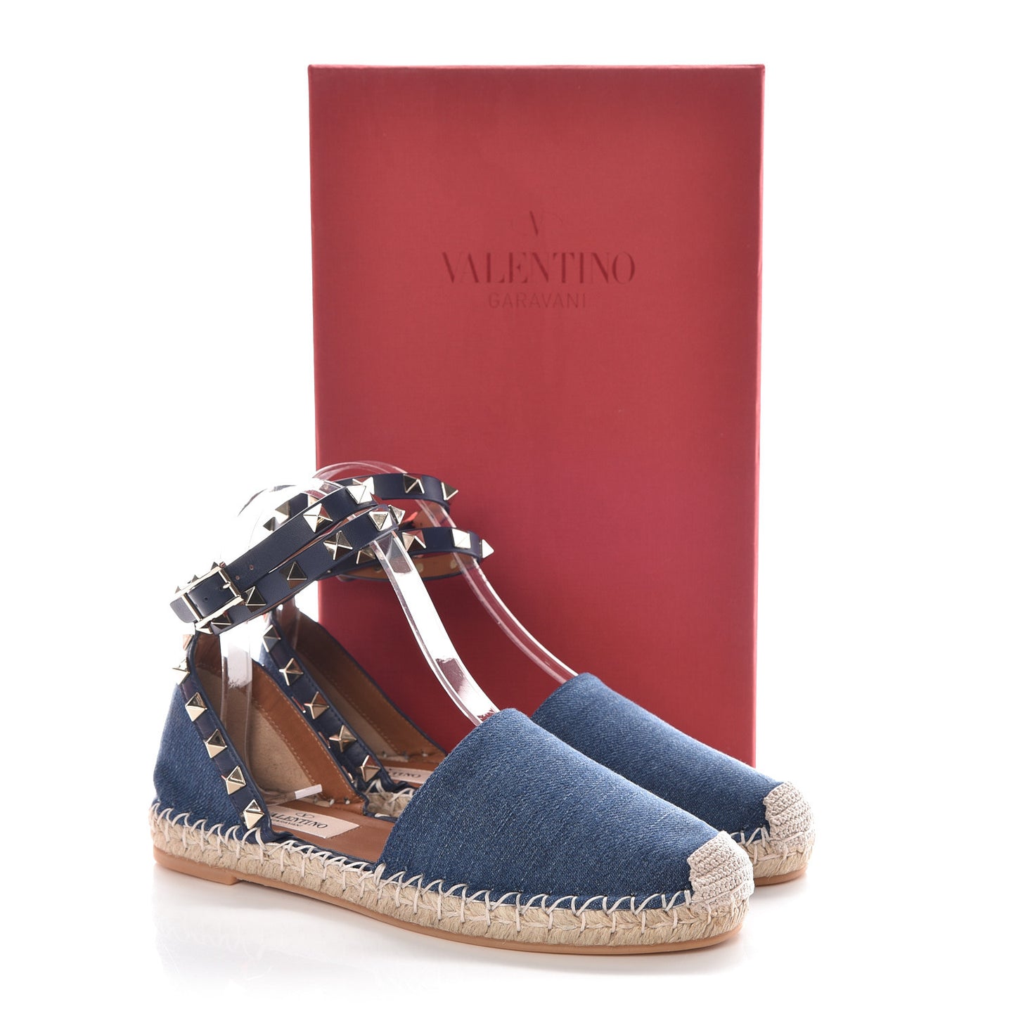 Denim Rockstud Ankle Wrap Espadrille 20mm Flats 35 Light Denim