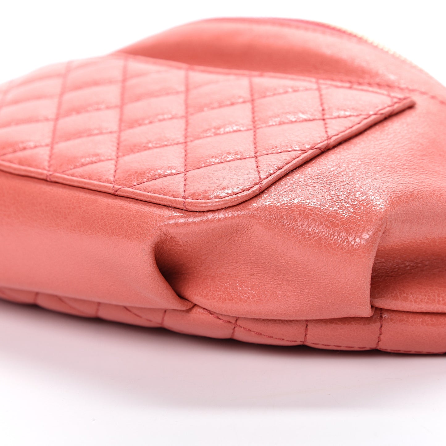 Crumpled Glazed Lambskin Quilted Waist Bag Fanny Pack Pink