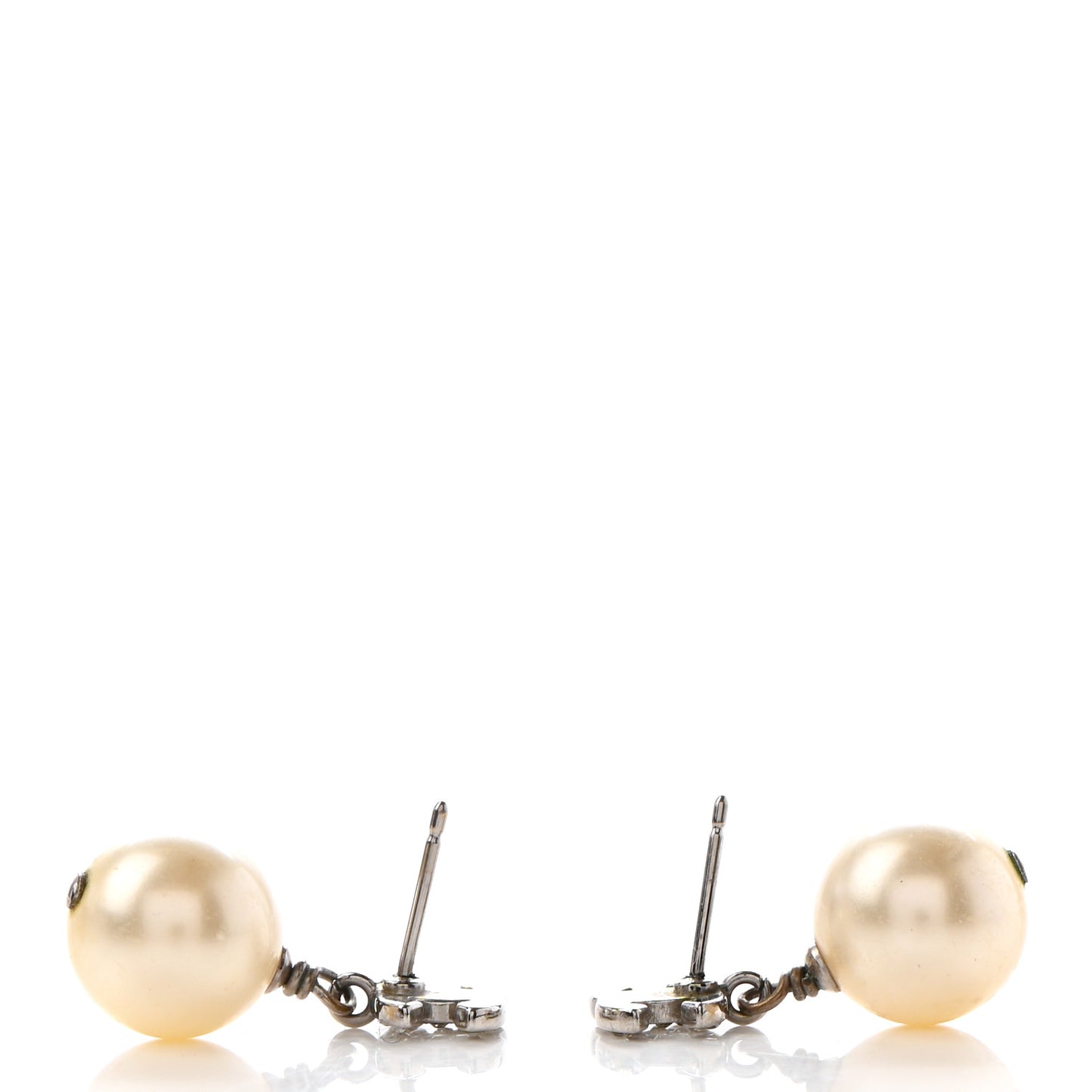 Crystal Pearl CC Drop Earrings Silver