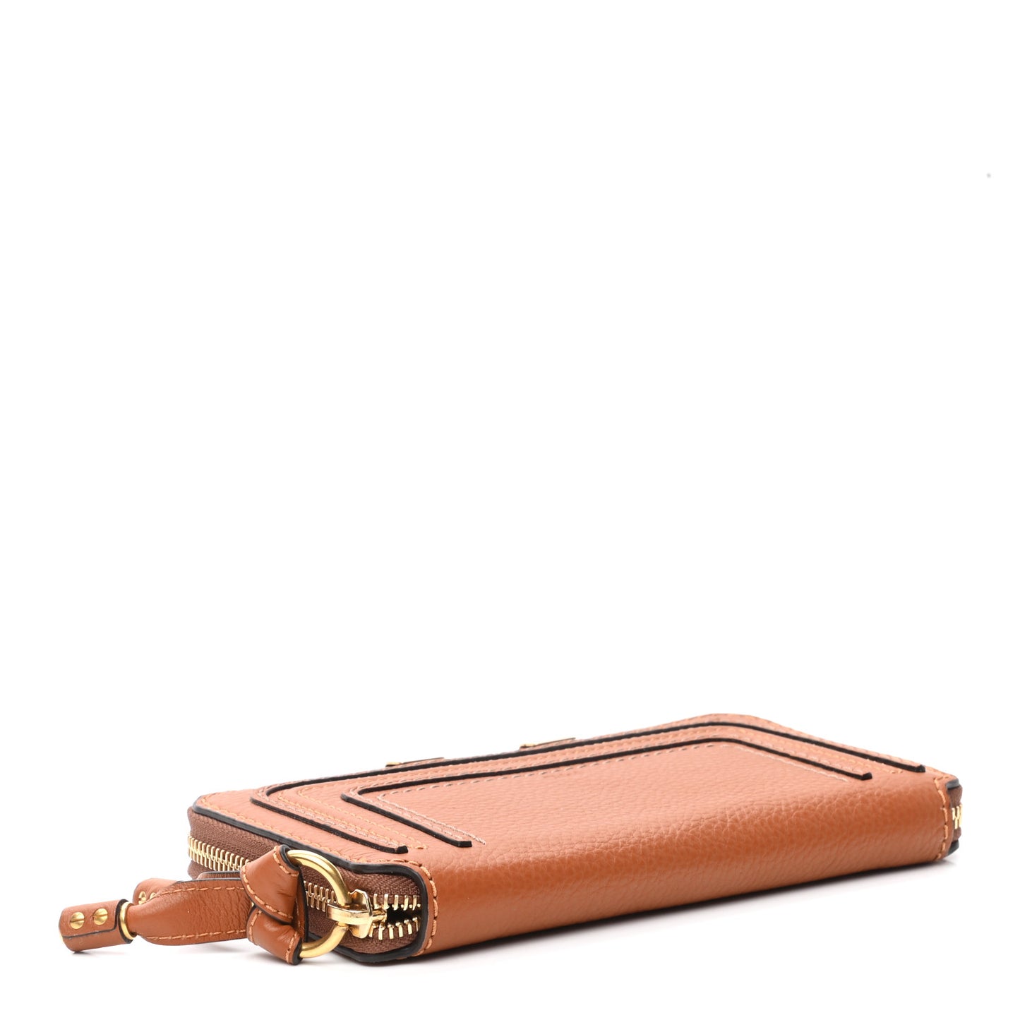Grained Calfskin Marcie Long Zip Around Wallet Tan