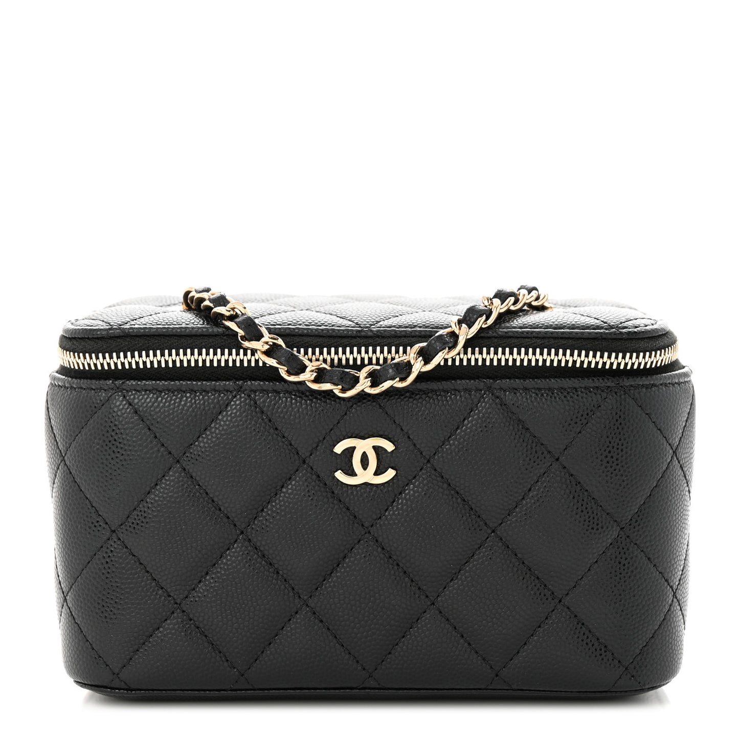 Caviar Quilted Small Vanity Case With Chain Black
