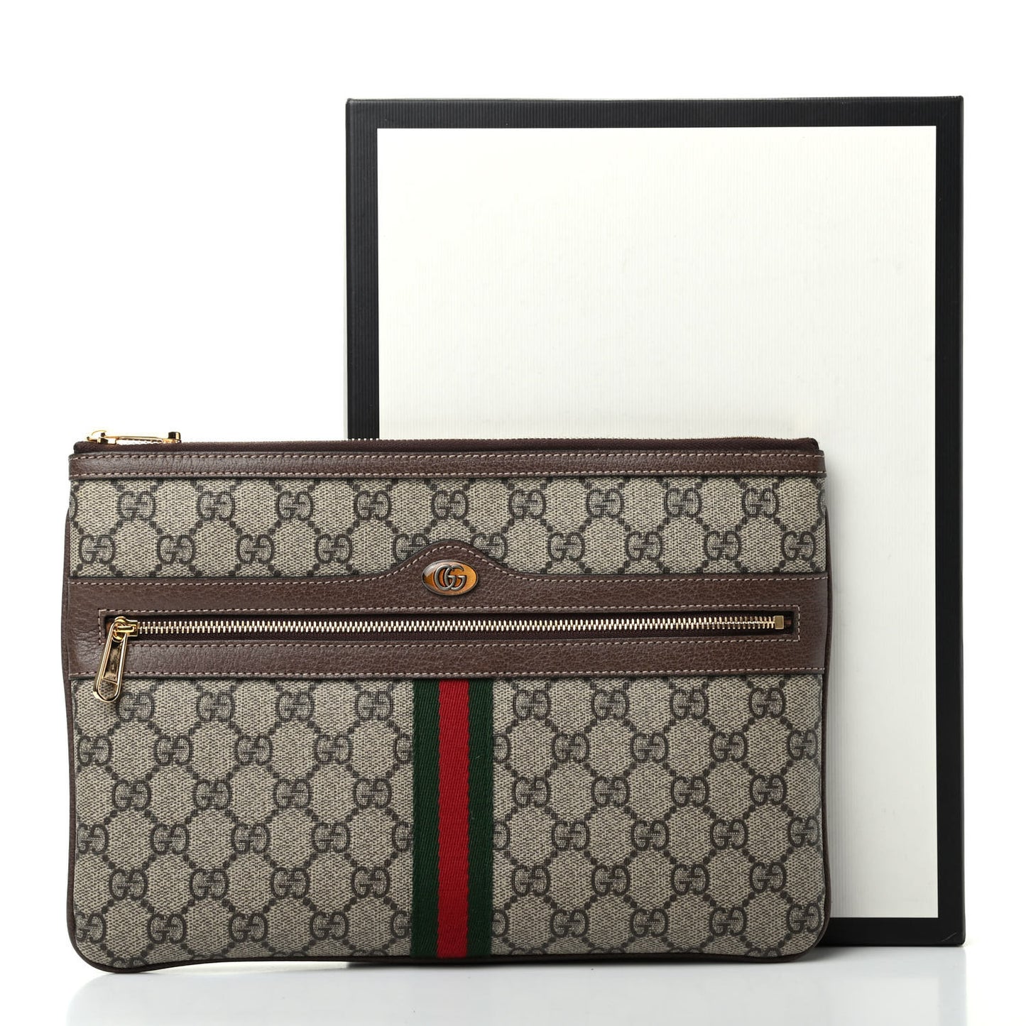 GG Supreme Monogram Large Ophidia Pouch Clutch Brown
