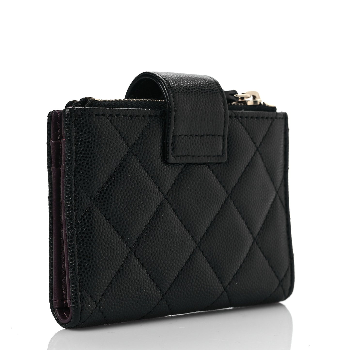 Caviar Quilted Compact Zipped Pocket Wallet Black
