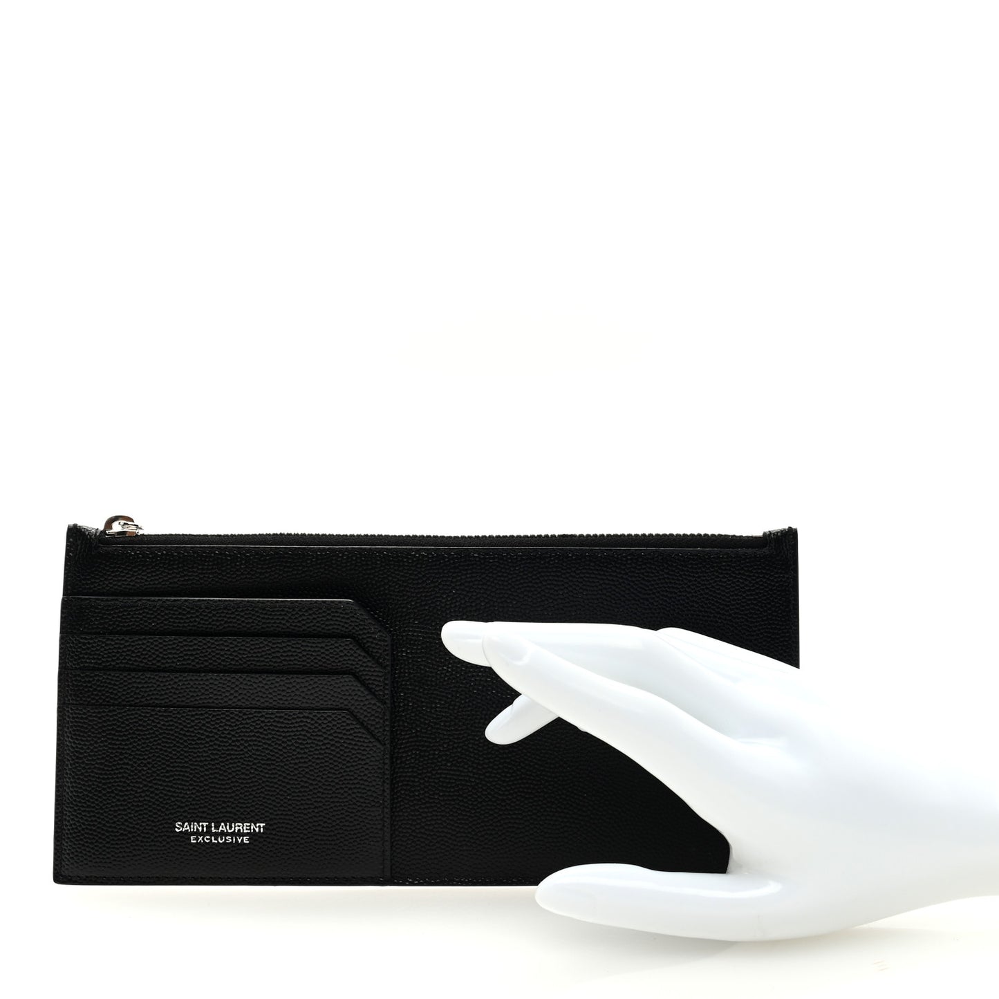 Grained Calfskin Zip Pouch Tech Card Holder Black