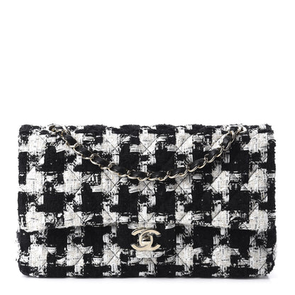 Chanel Tweed Quilted Medium Double Flap Black Ecru White 1 of 12