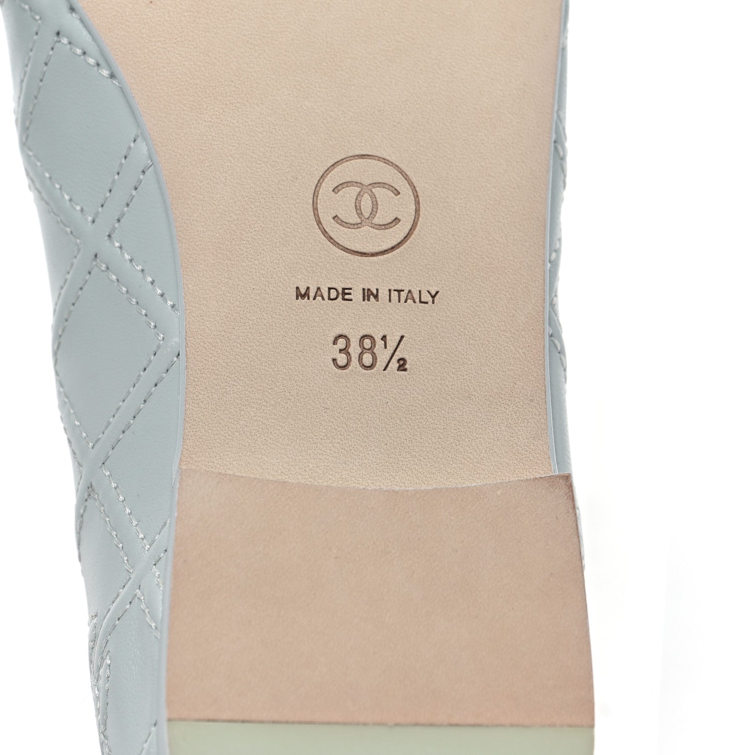 Chanel Lambskin Patent Double Stitched CC Cap Toe Ballerina Flats 38.5 Light Blue White 6 of 8