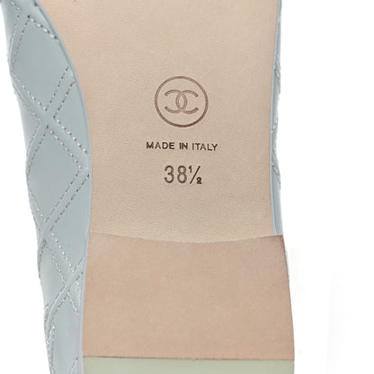 Chanel Lambskin Patent Double Stitched CC Cap Toe Ballerina Flats 38.5 Light Blue White 6 of 8