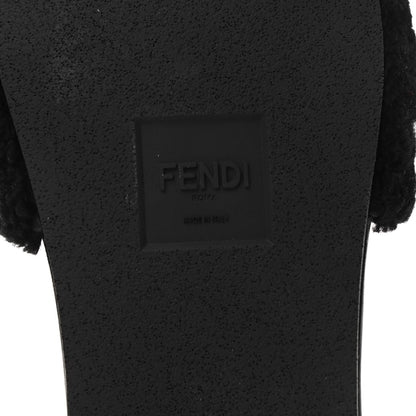 Fendi Shearling Logo Mens Slide Sandals 8 Black Giallo Ribes 6 of 8
