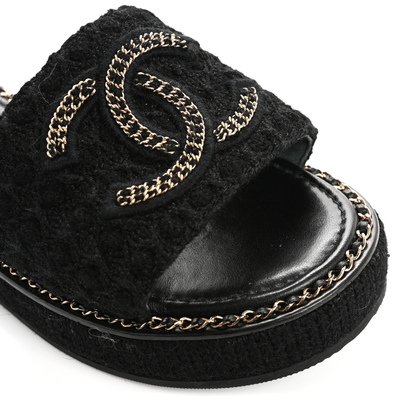 Wool Alpaca Chain CC Slide Sandals 37 Black