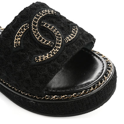 Chanel Wool Alpaca Chain CC Slide Sandals 37 Black 11 of 12