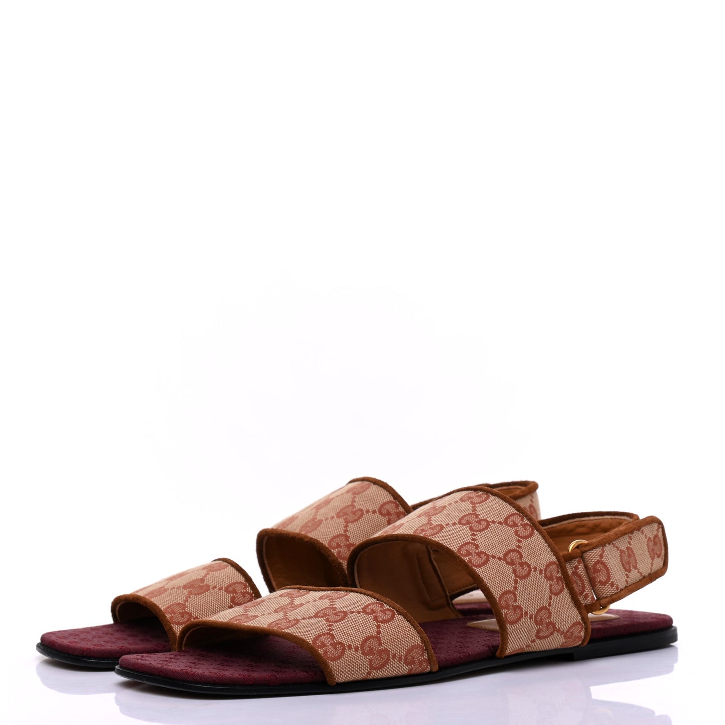 Canvas GG Monogram Mens Slingback Flat Sandals 9 Beige Ruggine Cuir