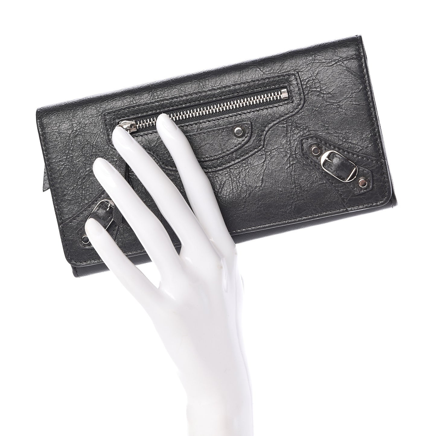 Agneau Classic Silver Hardware Money Wallet Gris Fossile