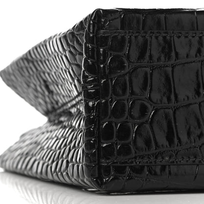 Balenciaga Shiny Calfskin Logo Crocodile Embossed North South Shopper Tote XXS Black White 8 of 9
