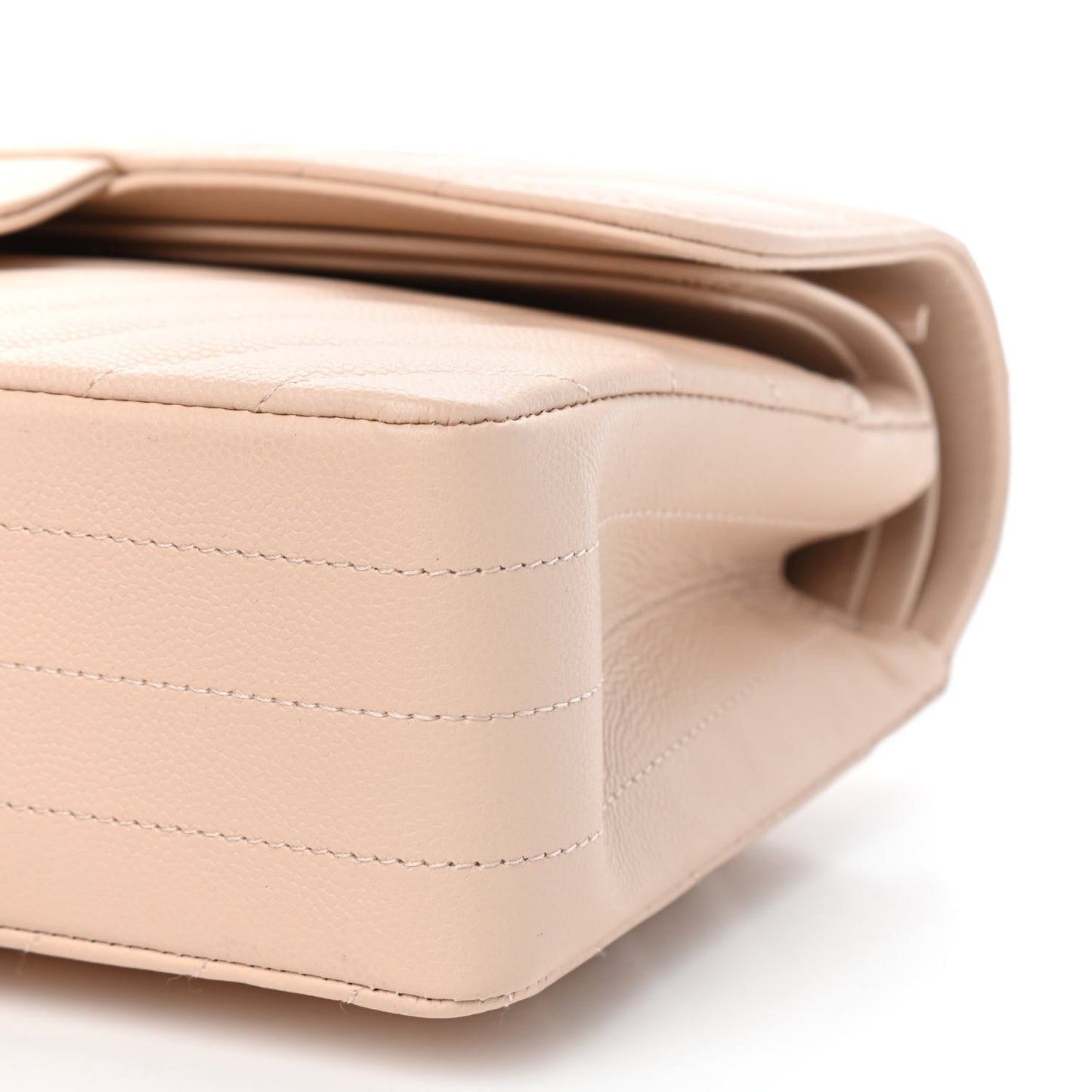 Caviar Chevron Quilted Small Double Flap Beige