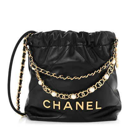 Chanel Shiny Calfskin Quilted Pearl CC Chain Mini Chanel 22 Black 1 of 10