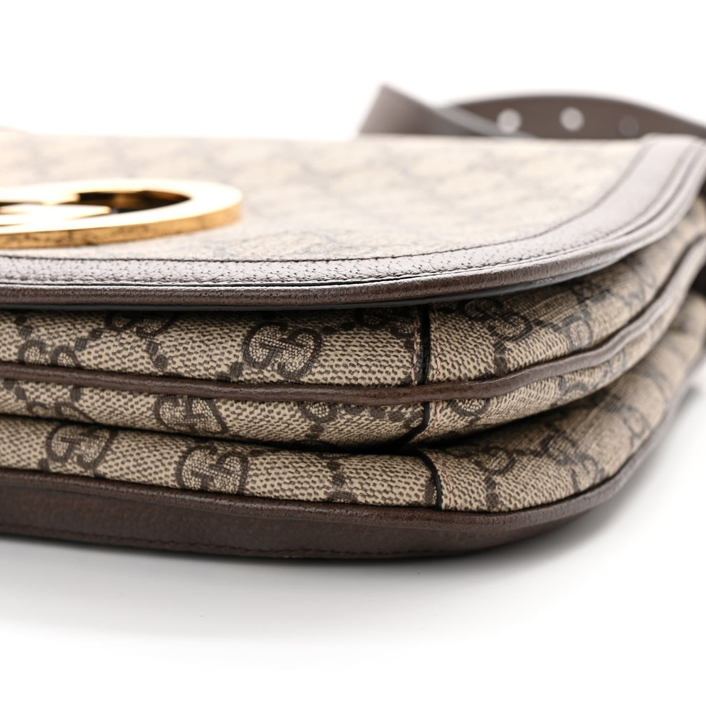 GG Supreme Monogram Textured Dollar Calfskin Web Medium Blondie Top Handle Shoulder Flap Bag Beige Ebony New Acero