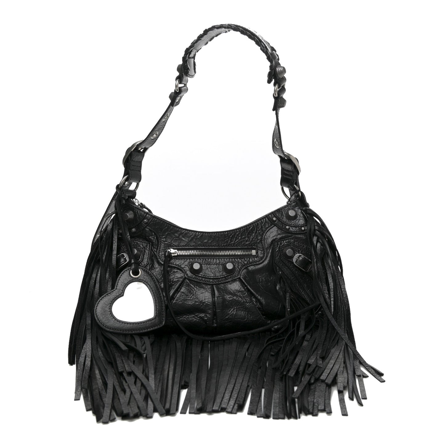 Agneau Arena Small Le Cagole Fringe Shoulder Bag Black