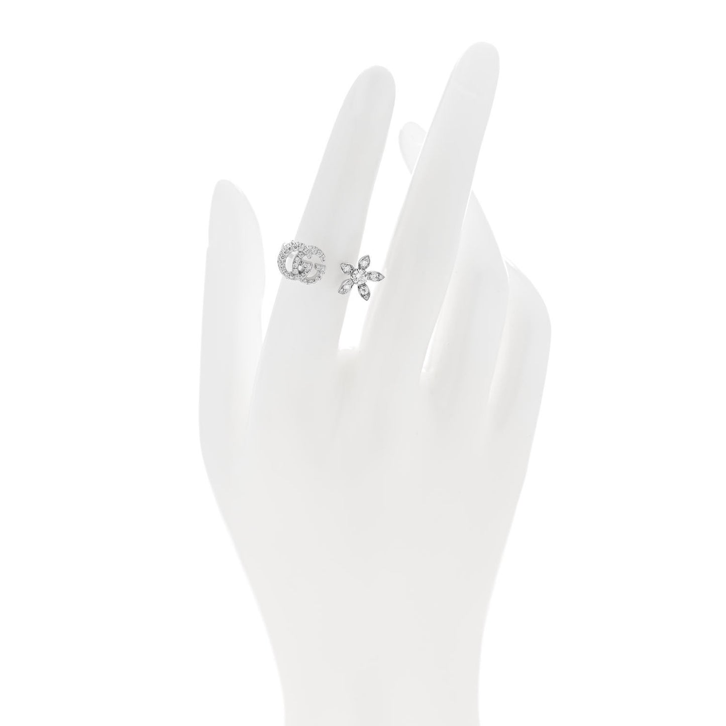 18K White Gold Diamond Flora GG Open Ring 51 5.75
