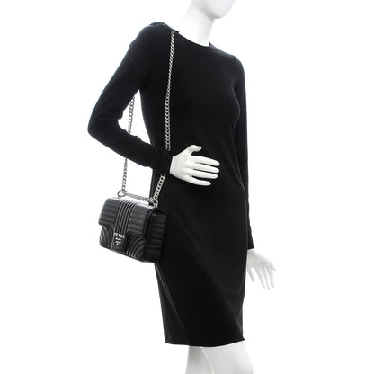 Prada Soft Calfskin Impunture Diagramme Medium Chain Flap Shoulder Bag Black 2 of 6