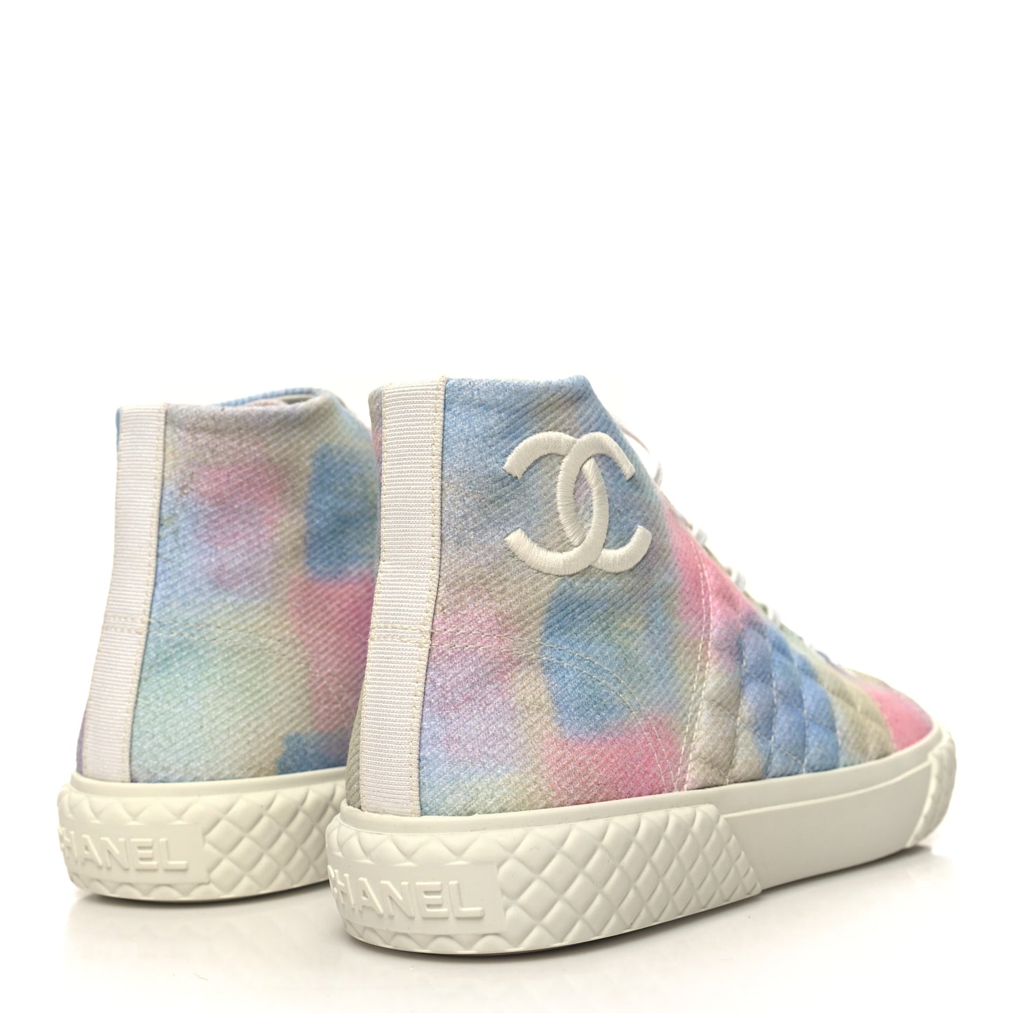 Printed Fabric Quilted High Top Sneakers 39 Green Pink Blue