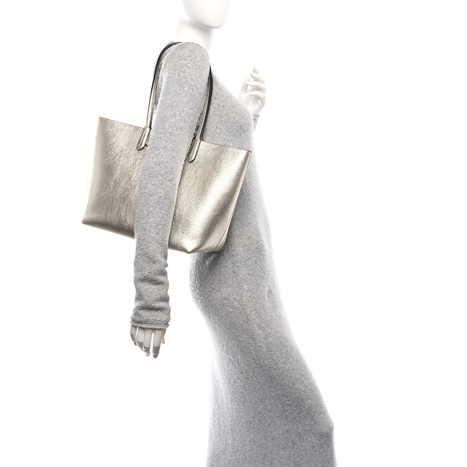 Salvatore Ferragamo Metallic Grained Calfskin Travel Tote Silver 2 of 11