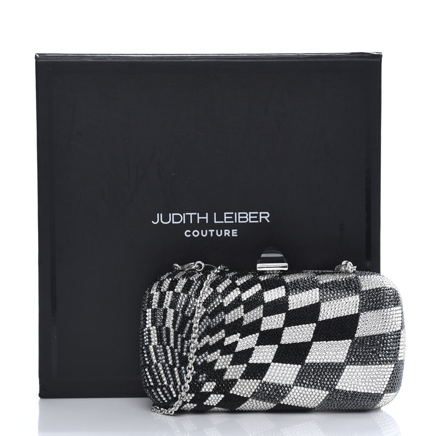 Swarovski Crystal Checkered New Soap Dish Miniaudiere Clutch Black Silver