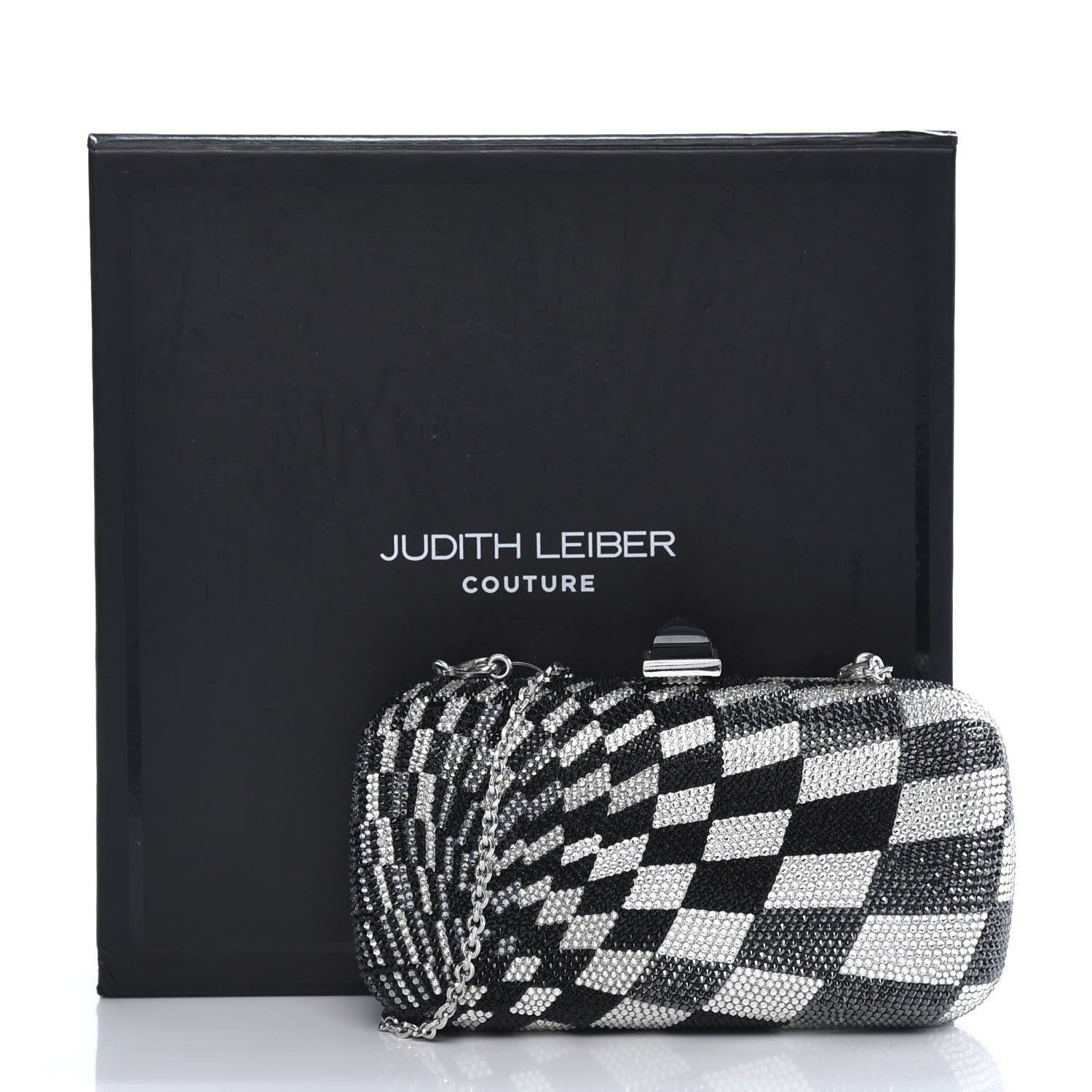 Judith Leiber Swarovski Crystal Checkered New Soap Dish Miniaudiere Clutch Black Silver 13 of 13
