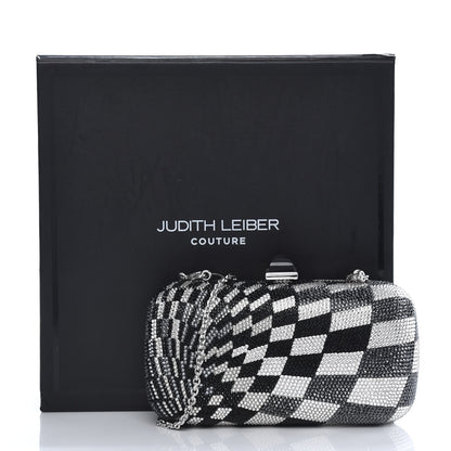 Judith Leiber Swarovski Crystal Checkered New Soap Dish Miniaudiere Clutch Black Silver 13 of 13