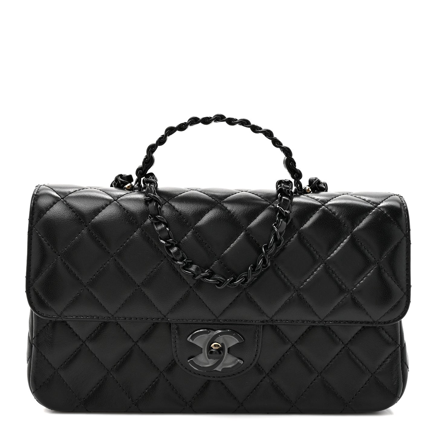 Lambskin Quilted Small Single Flap Top Handle Bag So Black